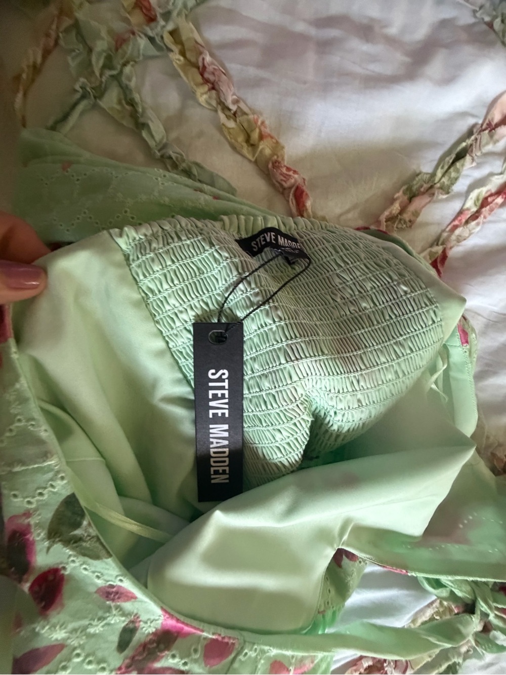 Halter Floral cotton eyelet wedding guest Tea Dress in Mint Green - Picture 8 of 8